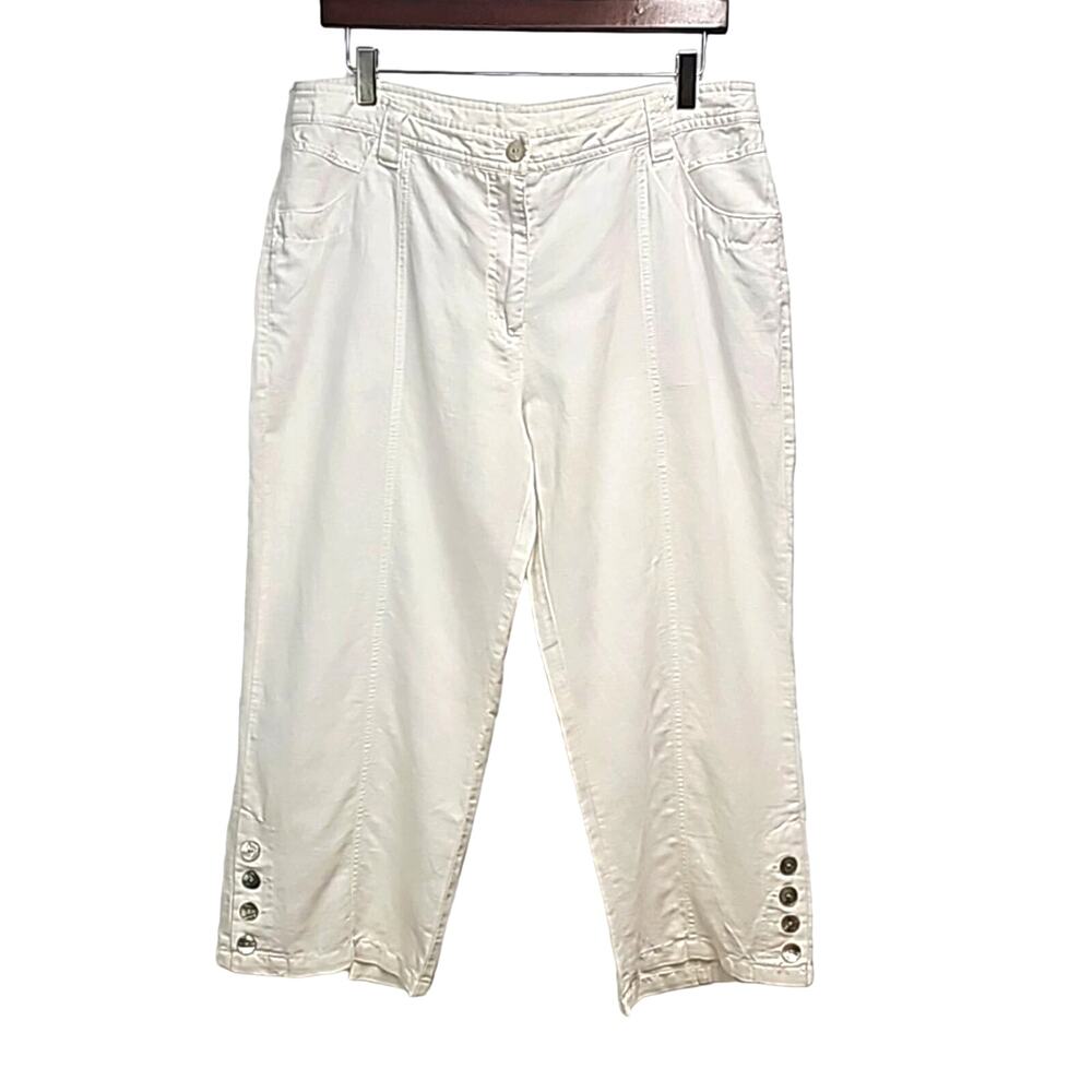 Cotton Traders Womens White Wide Leg Capri Pants 4 Pocket Linen Cotton Blend 14